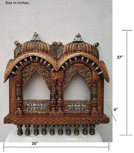 Traditional Double Window Wooden carved Jharokha Hand carved Wooden Jharokha - Picture 3 of 6