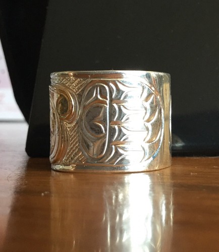 Native Pacific NW Coast Salish Hummingbird Totem Band Ring Sz 11 - Picture 6 of 9
