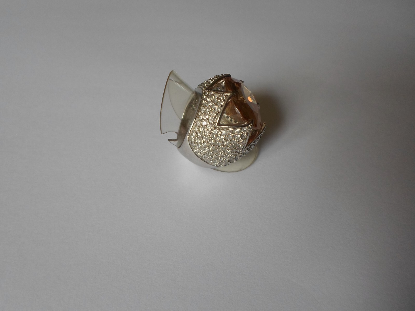 large solid silver ring, faceted orange stone, zi… - image 6