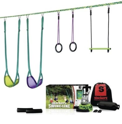 36' 5 Activity Playset Mesh Swing Monkey Bar Gym Ring Double Webbed Ninjaline