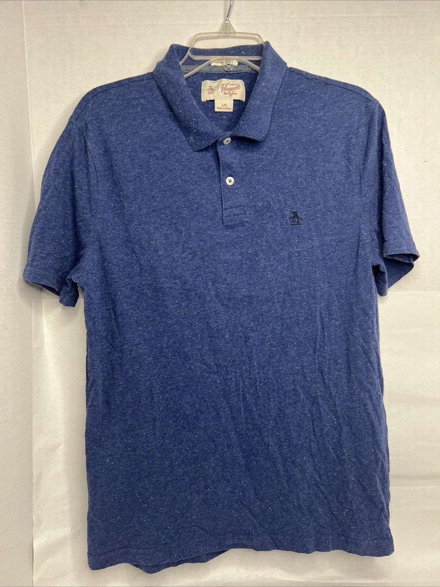 Penguin Munsingwear Men's Polo Shirt Navy Blue Cotton Spotted