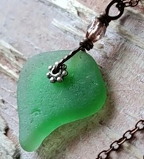 Gift for Her Sea Glass Necklace Surf Beach Hawaii Copper Chain Freeform