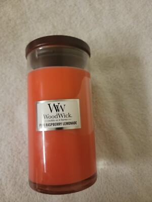 Woodwick Candle Pink Raspberry Lemonade Scent 18.6 oz Candle with Wood Lid
