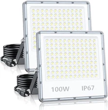 2 Pack led Flood Light Plug in Exterior Security Outdoor for Stadium Yard Garden
