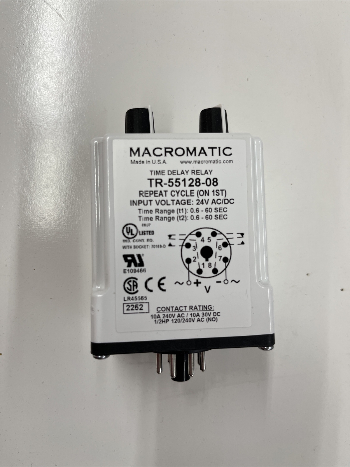 Macromatic TR-55128-08 Time Delay Relay,24V AC/DC,10A,Dpdt