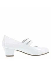 American Eagle Girls' ARI Mary Jane White Faux Patent Leather Heel Dress Shoes