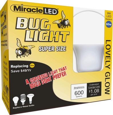 MiracleLED 604734 9-watt Super Bug Light, 395 Lumens, Bug Free Porch and Pati...