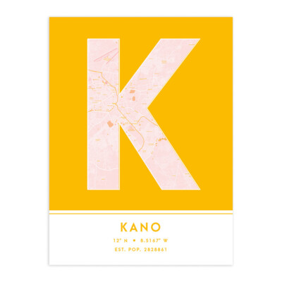Kano Nigeria Stadtplan Typografie ungerahmter Wandkunstdruck 12 x 16 Zoll