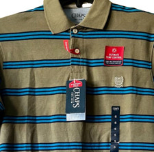 Chaps Mens Size SMALL Everyday Polo Shirt - NWT Green w/ Blue Stripes 45