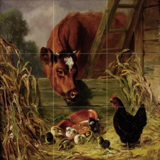 24 x 24 Chickens Farm Cow Tile Mural Kitchen Wall Backsplash Ceramic 2560