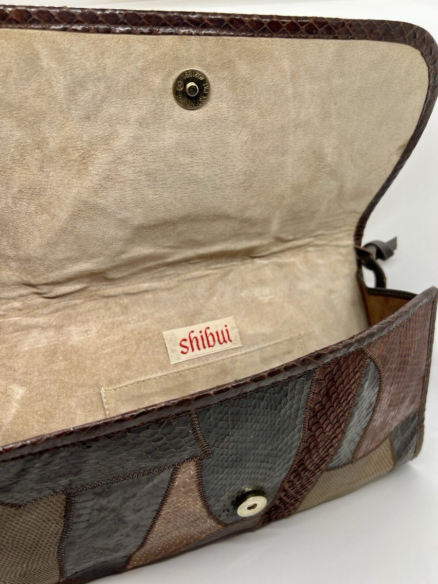 VINTAGE SHIBUI GENUINE LEATHER BROWN PATCH ENVELOP CLUTCH SHOULDER  HANDBAG View 5