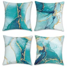Turquoise Marble Throw Pillow Covers 18x18 Inch Set of 4 Two 18 x 18-Inch Teal