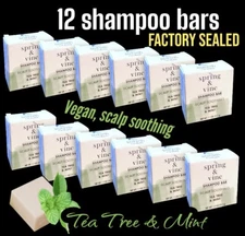 12 Pack SPRING & VINE Tea Tree & Mint Shampoo Bar:vegan,soothing w Essential Oil