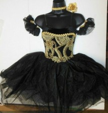 LONG Romantic BALLET COSTUME GLITTERED Gold Black Attached tulle skirt