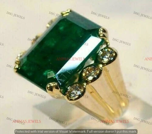 Anillo meñique de boda de 8 quilates con esmeralda creado en laboratorio para hombre enchapado en oro amarillo de 14 quilates Foto 2 de 4