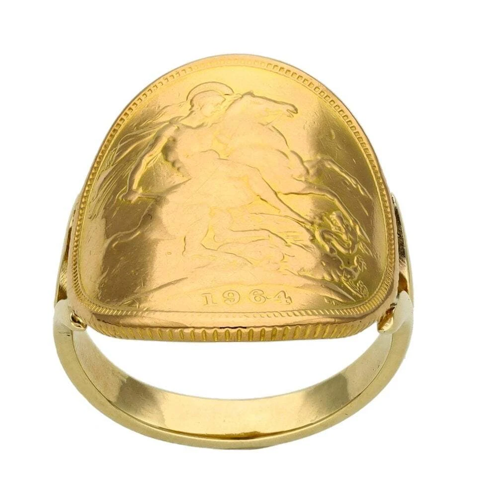 1964 Yellow Gold Full Sovereign Bent Over Coin Ring Size O eBay