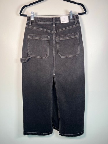 NWT love, fire Black Charcoal Back Slit Denim Jean Midi Skirt Pockets Size 3 - Picture 3 of 16