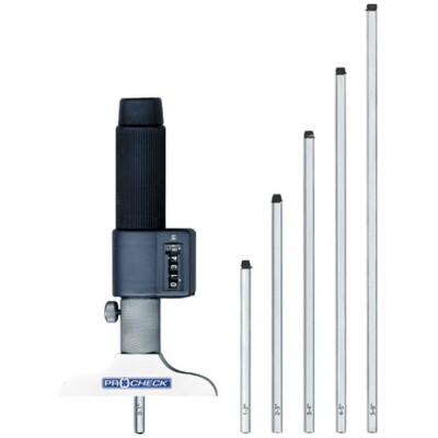 Pro-Check 0-6'' Mechanical Depth Micrometer 0.001'' 1/8'' Rods