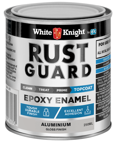 White Knight RUST GUARD Topcoat Enamel Paint ALUMINIUM 250mL, 500mL, 1L ...