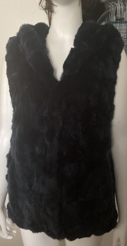 Jocelyn Navy Rabbit Fur Vest With Hood 