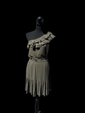 Olive Green One Shoulder Ruffle Mini Dress - Elastic Waist, Casual Summer Style