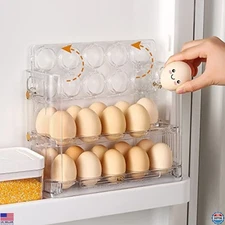 Beveetio Clear Acrylic Flippable Egg Holder - 30 Count Refrigerator Organizer