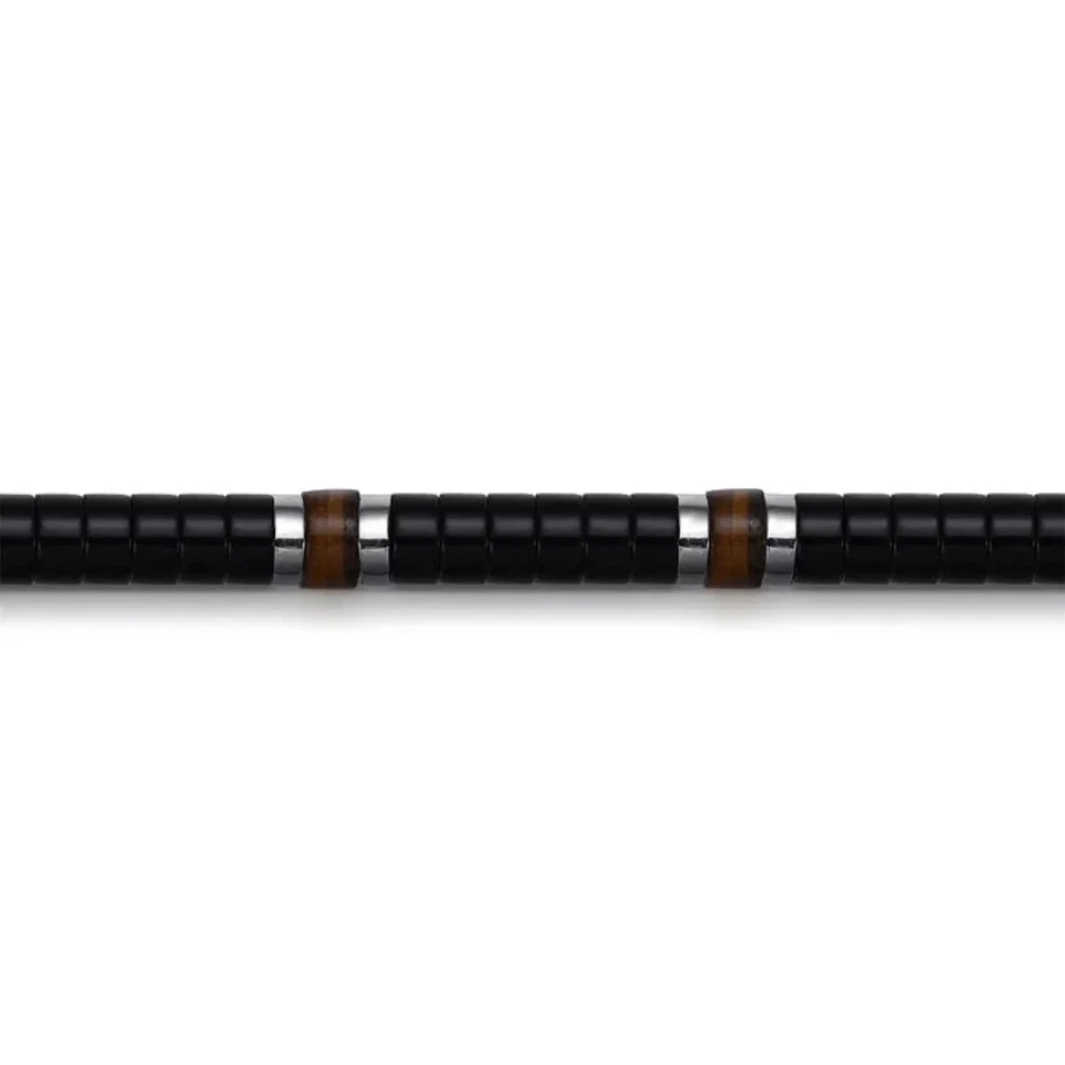 Brazalete de plata de ley con cuentas cilíndricas de ónix y ojo de tigre de 8" 6 mm Foto 2 de 2