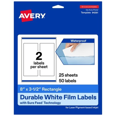 Avery Printable Durable White Rectangle Labels Sure Feed Technology 8 X 3.5