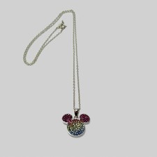 JCM Disney Sterling 925 Silver Rainbow Crystal Mickey Mouse Necklace 18 in