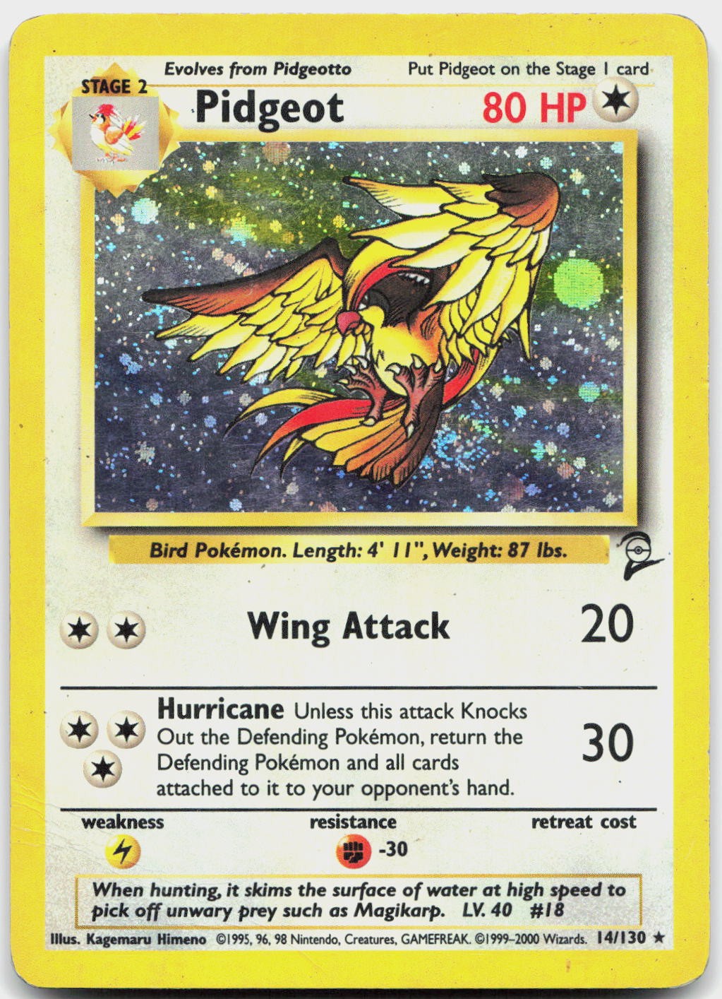 Pidgeot 14/130 Holo Rare Base Set 2 Pokemon Moderately Played