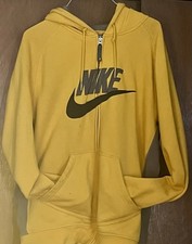 Vintage Y2k Nike Big Logo Zip Up Yellow Hoodie Size Medium Rare Grey Tag