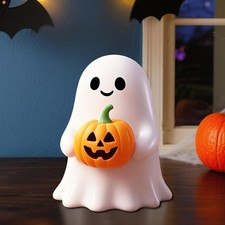 Funny Halloween Ghost Figurine - Pumpkin Statue, Tabletop Decor, Gift for Weddin