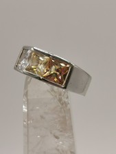 925 Silber Ring mit 3 gelben Schmuck- Steinen, Vintage 80er RG 52 (372)