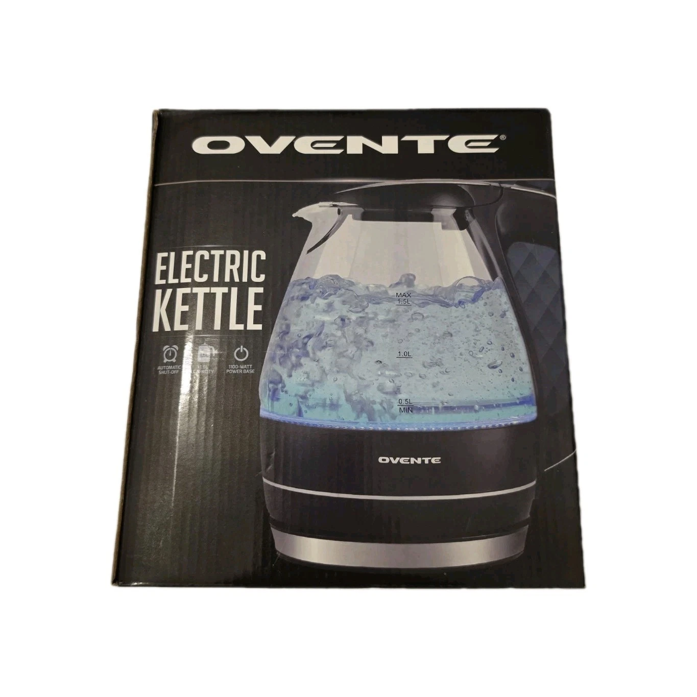 NIB Ovente 1.5L Electric Glass Kettle Auto Shut-Off Boil-Dry Black KG83B