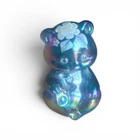 Vintage Fenton Carnival Glass Iridescent Bear Figurine Hand Paint Flowers Signed