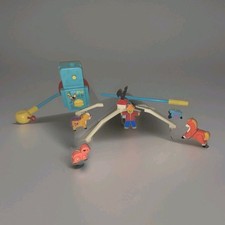 Vtg 1973 Fisher Price Musical Farm Wind-up Crib Mobile 4 Pieces Brahm's Lullaby