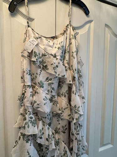 $495 MISA Los Angeles ILYSA MID-LENGTH DRESS Size Med White Floral Sage - Picture 10 of 13