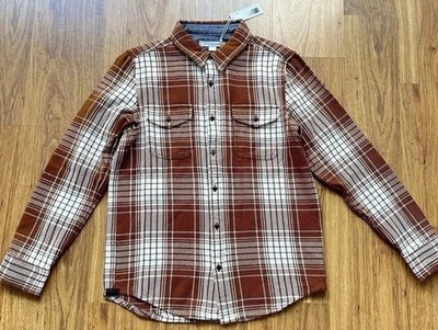 Outerknown Men s Medium The Blanket Shirt Orange Plaid Cotton Flannel
