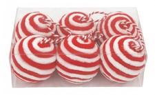 Red White Christmas Bauble Set 6 Pack 6cm Polyfoam Polyester Tree Wreath Garland