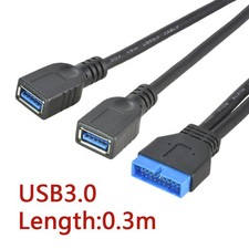 USB 3.0 19/20Pin Male to USB-A Female Motherboard Header Extension Cable 0.3m