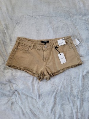 Forever 21 Womens Size 31 Micro Mini Shorts Low Rise Slim Fit Distressed Hem Tan