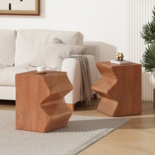 Set of 2 Rectangular Outdoor Side Tables Decorative Garden Stools Accent Table