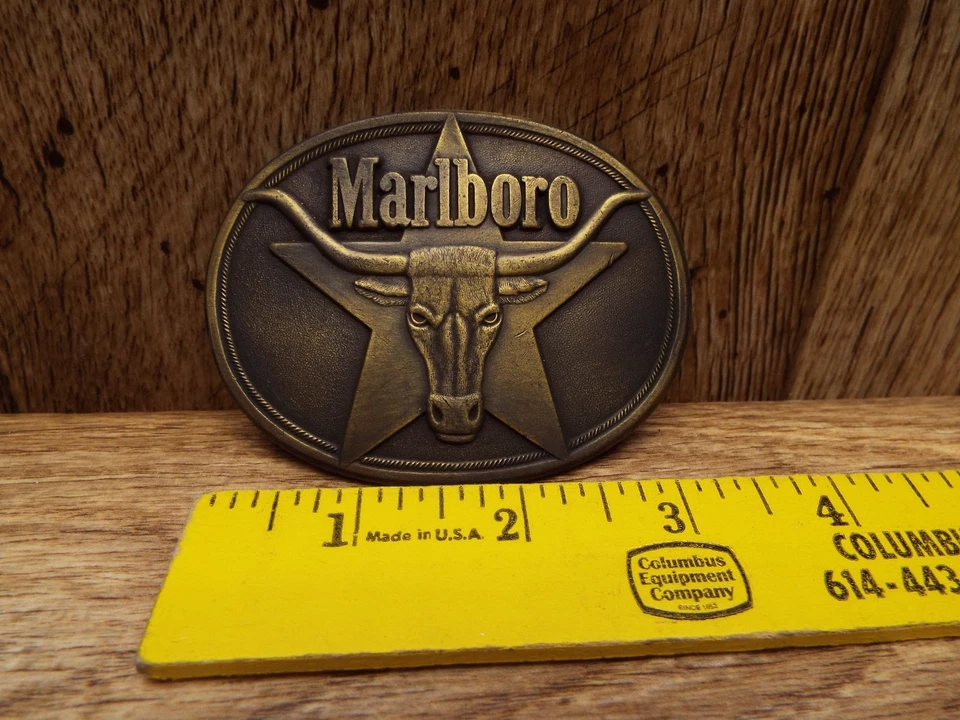 Vintage Marlboro Longhorn Brass Belt Buckle; Philip Morris Cowboy 1987 - Image 2 of 3