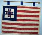 HANDSEWN AMERICAN FLAG QUILTING WALL HANGING w/ Rod FARMHOUSE AMERICANA 18X12"