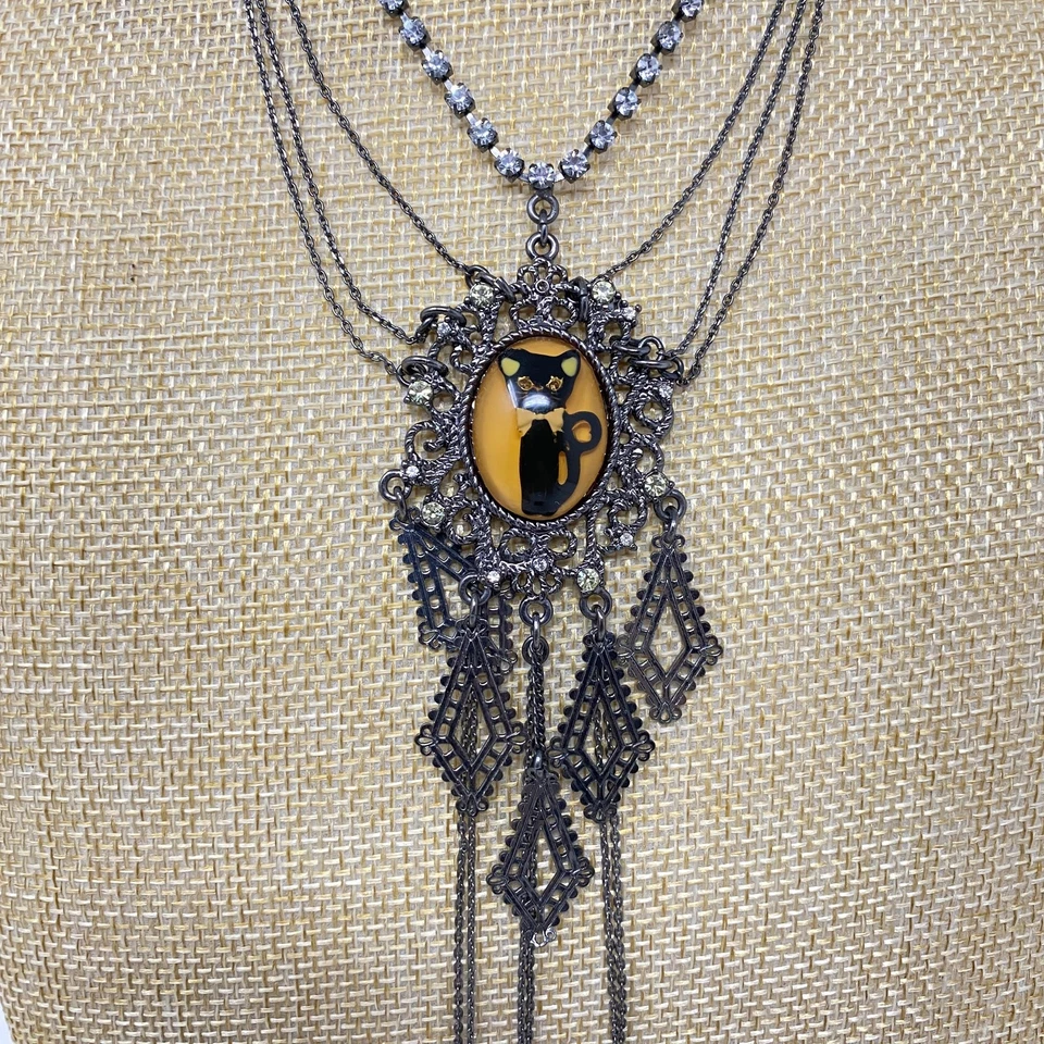Collar vintage BETSEY JOHNSON gato negro cadena victoriana RARO Foto 4 de 4