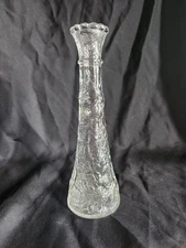 Clear Textured Ice Glass Bud Vase Libbey Glass 9"