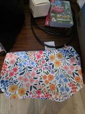 Floral Pattern Multicolor Fabric Makeup Bag with Zipper, Purple Interior