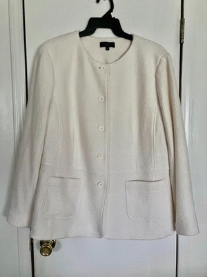 Talbots Wool Blend Lined Jacket Blazer Collarless Pockets Cream White