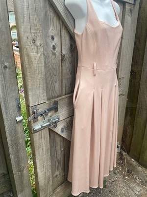 NEU KAREN MILLEN ITALIENISCHES STRUKTURIERTES FIT & FLARE MIDIKLEID MIT ECKIGEM AUSSCHNITT UK8-ROUGE