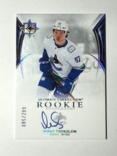 2021-22 UD Ultimate Rookie Auto VASILY PODKOLZIN 085/299 Oilers Card# 105. rookie card picture